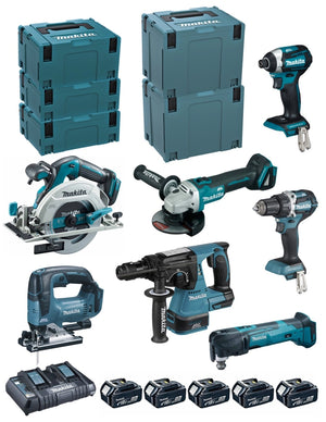 MAKITA Kit DLX7014PTJ (DDF484+DTD154 +DGA506+DHR243 +DTM51+DJV182 +DHS680 + 5x5,0Ah +DC18RD + 2xMAKPAC 2 +MAKPAC 3 + 2xMAKPAC 4)