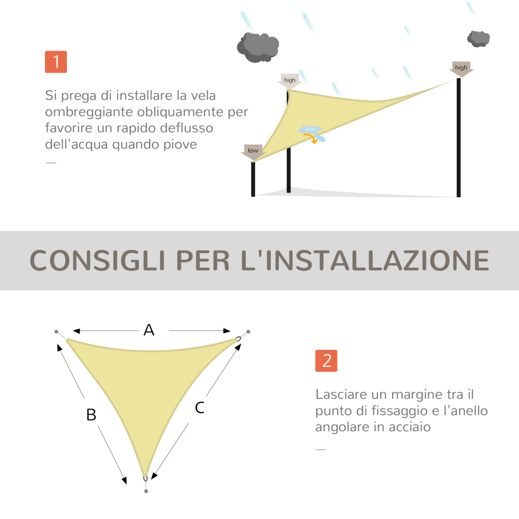Tenda a Vela Triangolare Parasole con Ganci a D, in Poliestere, 600x600x600 cm, Gialla
