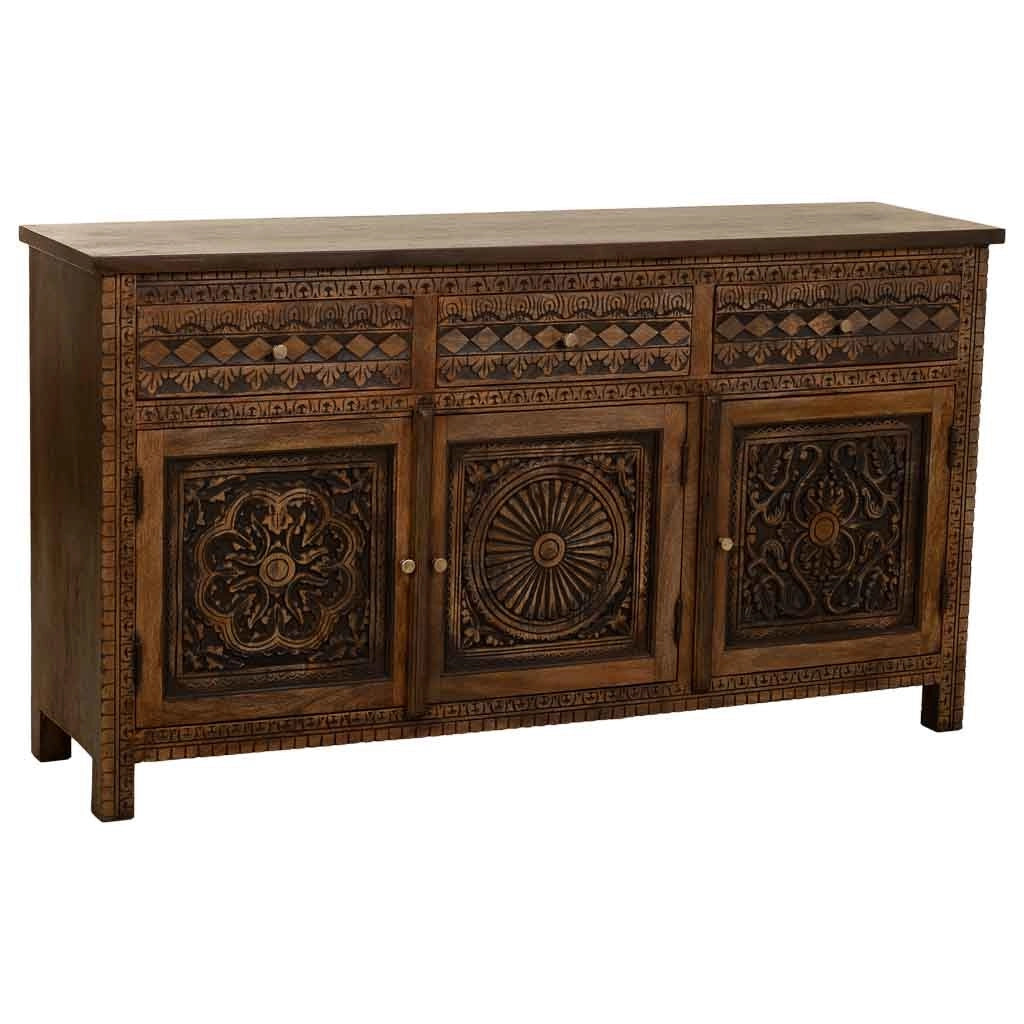 Credenza in legno artigianale con 3 ante, 153x40x84h cm