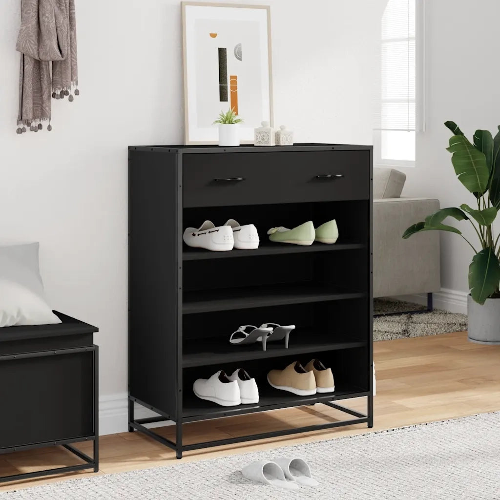 Scarpiera-Scaffale per scarpe Nera 75x38x97,5 cm in Truciolato e Metallo 912117