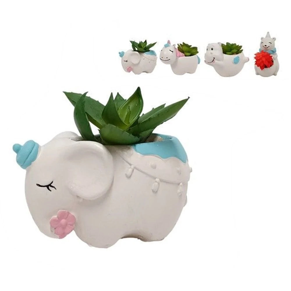 Trade Shop - Set 12pz Vaso Portafiori Decorativo Forma Animaletto Con Pianta Grassa 4 Modelli 660942 -