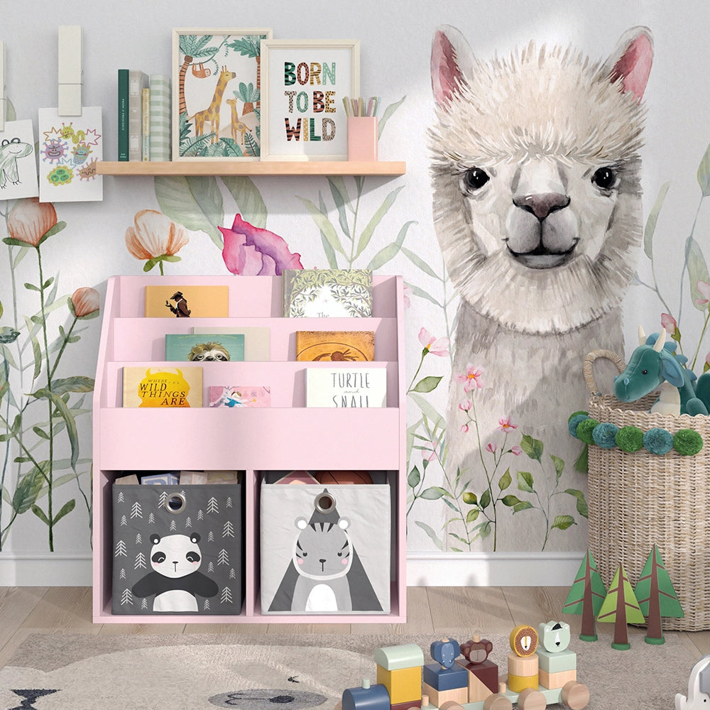 Vicco Libreria bambini rosa 72 x 79 cm con 2 scatole pieghevoli (panda, tigre)