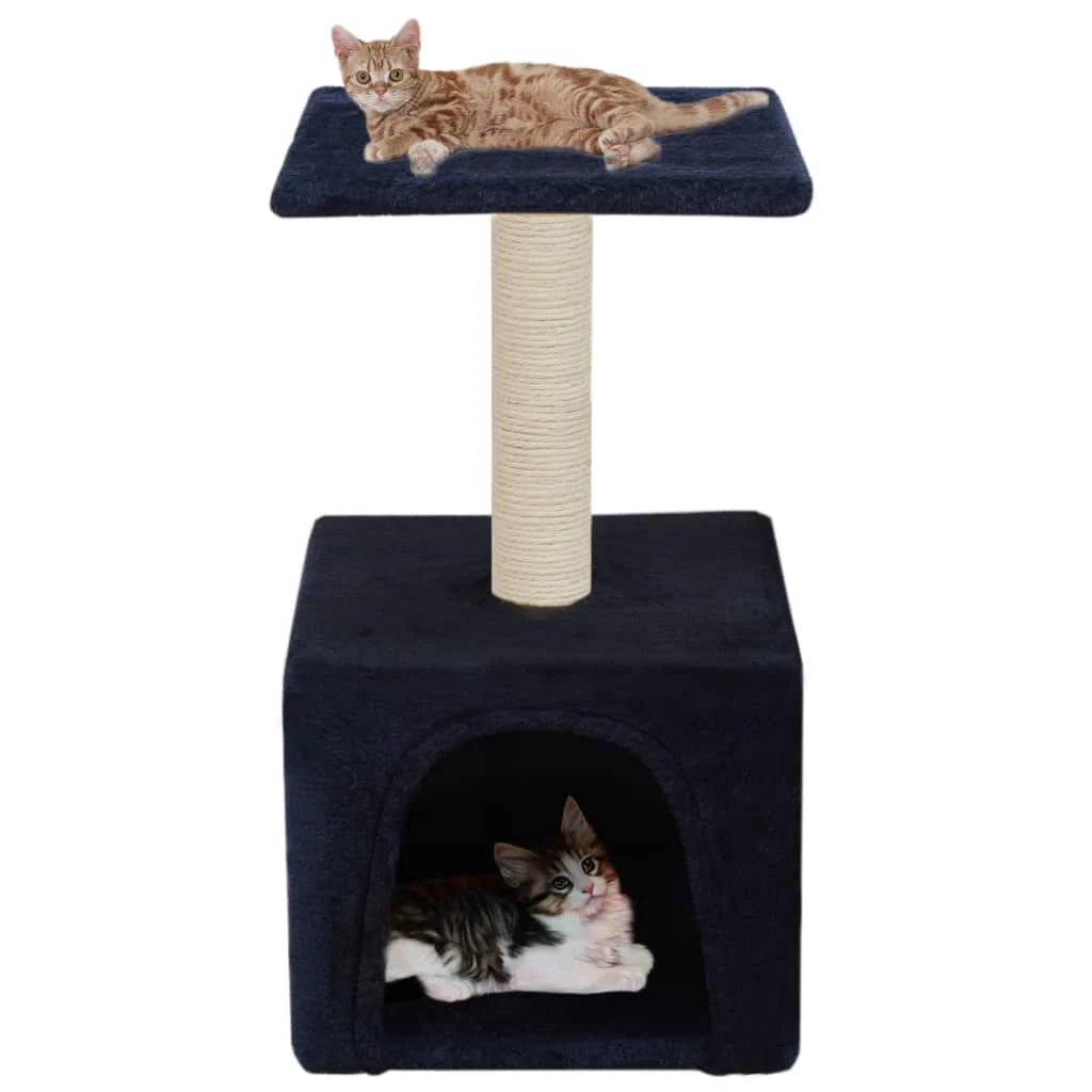 Tiragraffi albero per gatti cuccia per gatti peluche in sisal 55 cm blu scuro 3702122