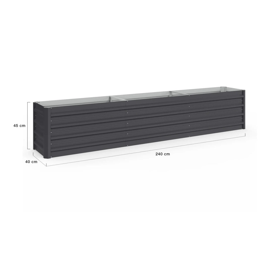 IDMarket - Fioriera rialzata in metallo con struttura rettangolare 240 x 40 x 45 cm