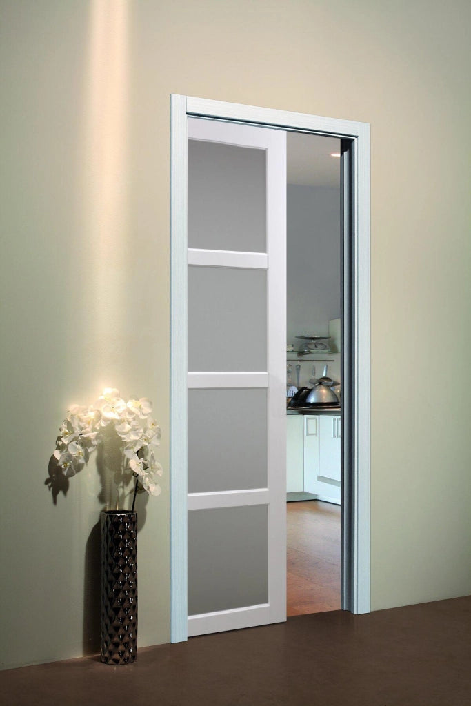 Porta scorrevole Tana bianca larghezza 93 con sistema di galandage + kit finitura incluso