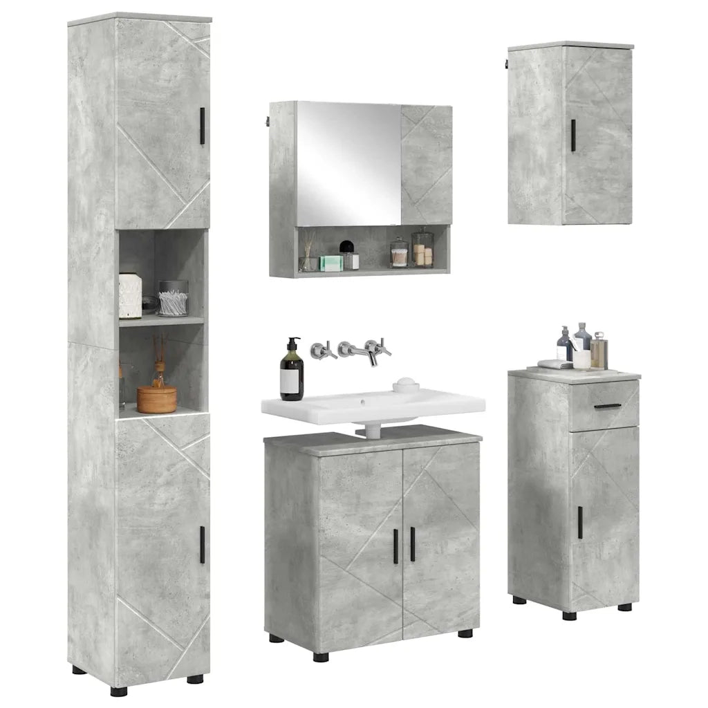 Set di mobili per il bagno con cassetto 5 pcs Grigio cemento