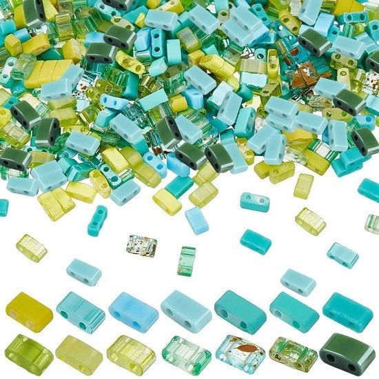 Tila-kralen 420 pezzi - 14 colori verde - 2-gaia Rocailles - glas Afstandskralen - placche rettangolari - perfetti per la creazione di gioielli - glas kralen