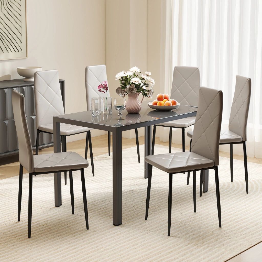 Set 6 Sedie da Pranzo con Schienale Alto in Similpelle e Acciaio ¨C Zephmum ¨C Grigio 41x50x97 cm