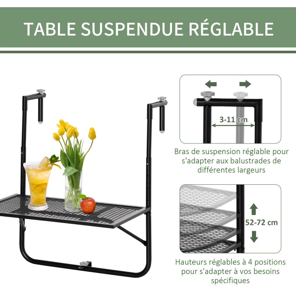 Tavolino pieghevole in metallo con altezza regolabile ¨C zephmum ¨C nero 60x60x57-72 cm