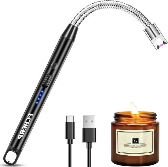 Aansteker elettrico USB-C ricaricabile - collo lungo - flessibile 360 gradi - candele per forno a gas cucina - nero