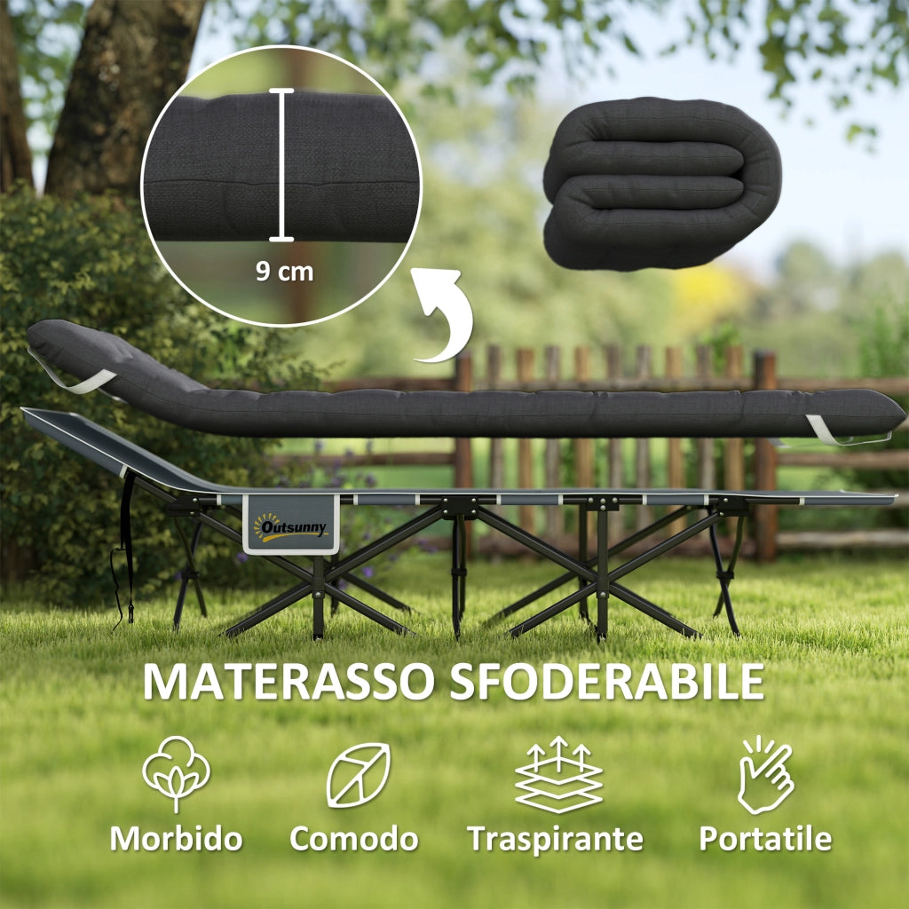 Letto da campeggio pieghevole con materasso ¨C zephmum ¨C nero 186x68x37 cm