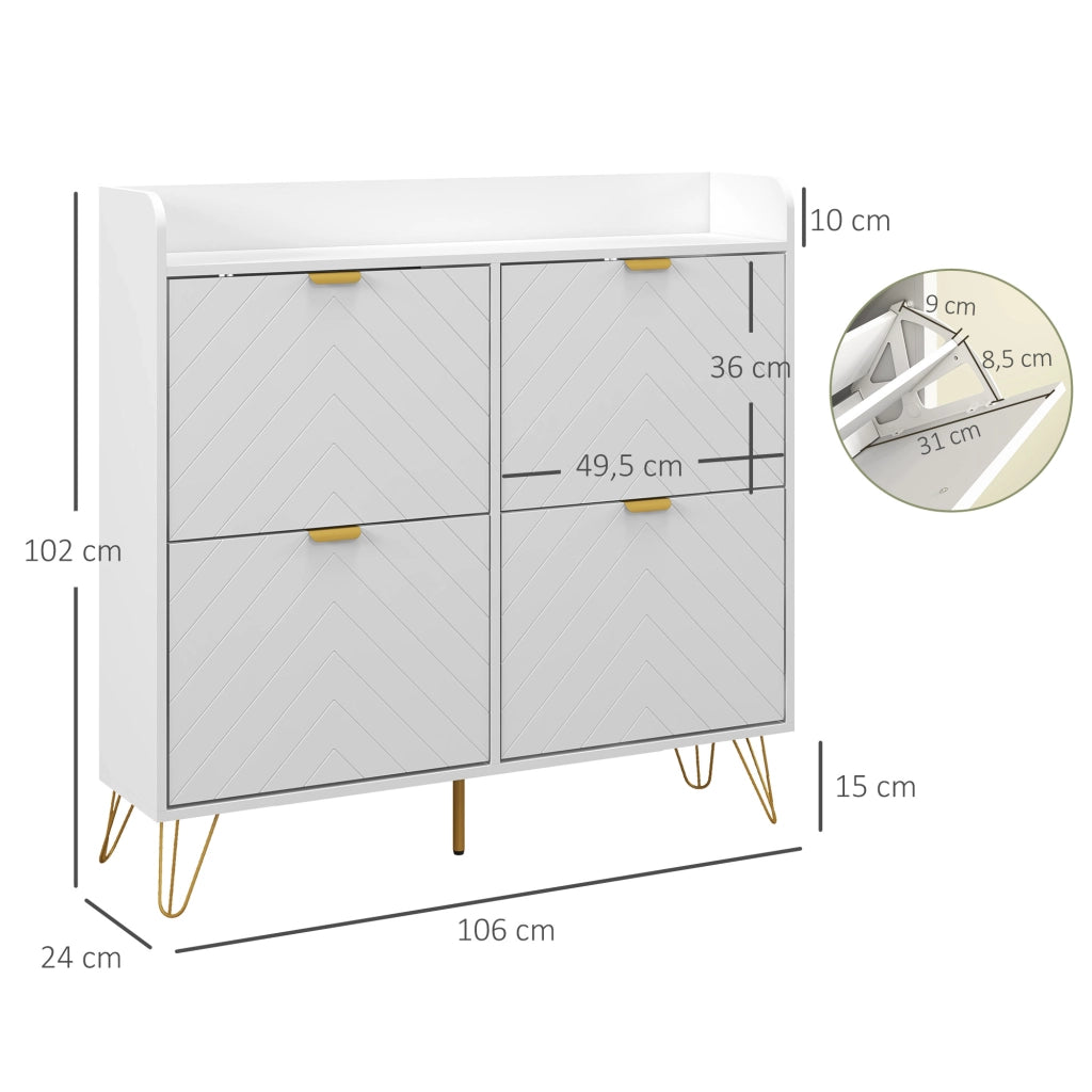 Scarpiera 4 Ante con Ripiano Regolabile ¨C Zephmum ¨C Bianco 106x24x102 cm