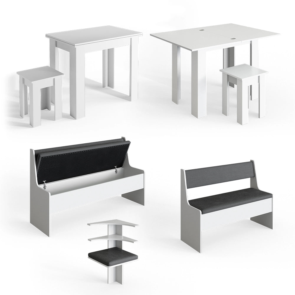 Vicco Gruppo panca ad angolo Bianco 180 x 41.5 cm con tavolo