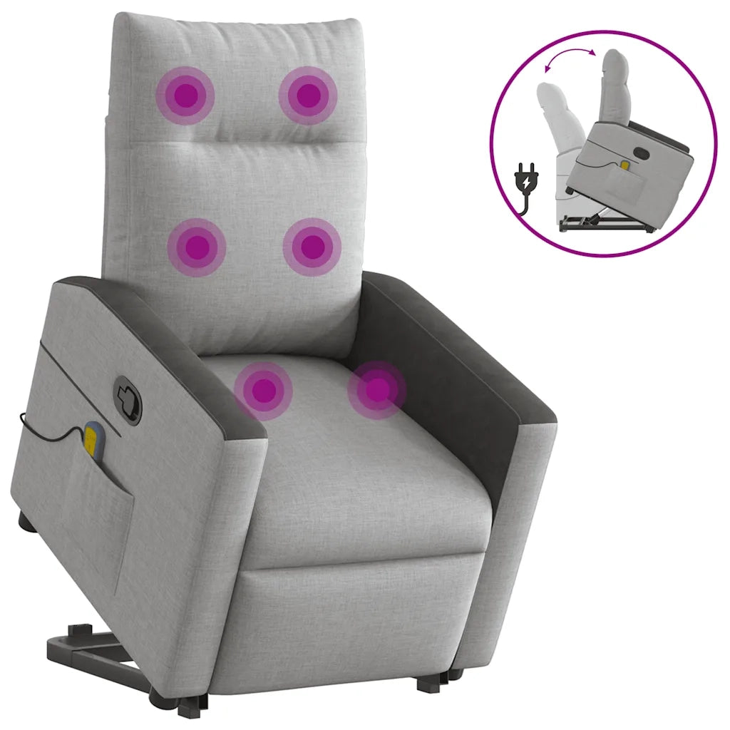 Divano Sedia-Poltrona Alzapersona Massaggi Reclinabile Grigio Nuvola Tessuto 770498
