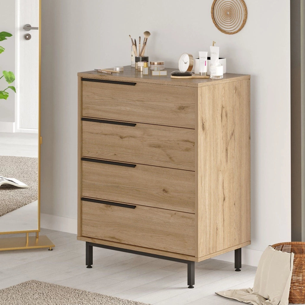 Lusevera, Cassettiera 4 Cassetti, 75x45x95h cm Marrone Rovere