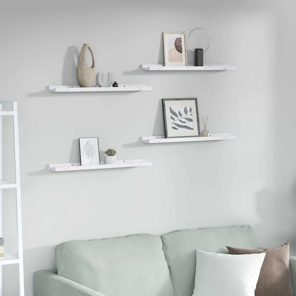 4 pz Scaffale da parete | Ripiano a parete | Mensola a parete Marmo Bianco 60 x 9 x 3 cm