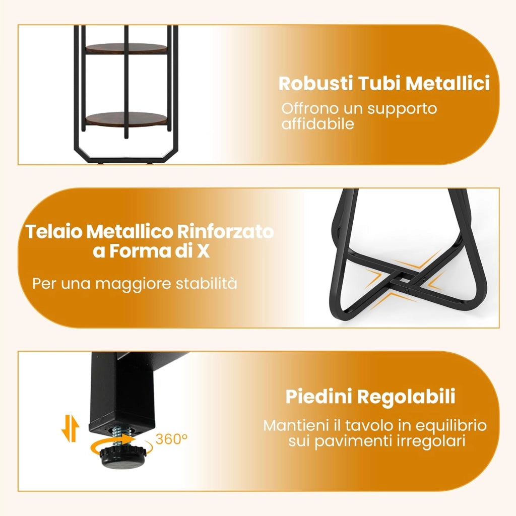 Set da Pranzo Industriale 3 Pezzi, Tavolo da Cucina in Legno con 2 Sgabelli e Ripiani Portaoggetti, Set da Pranzo Salvaspazio per Appartamenti, Cucina e Soggiorno (Caffè)