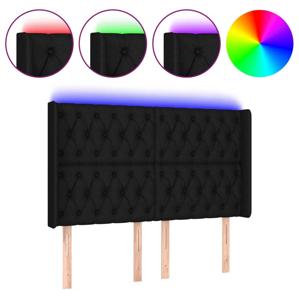 Testiera | Testata a LED Nera 147x16x118/128 cm in Tessuto