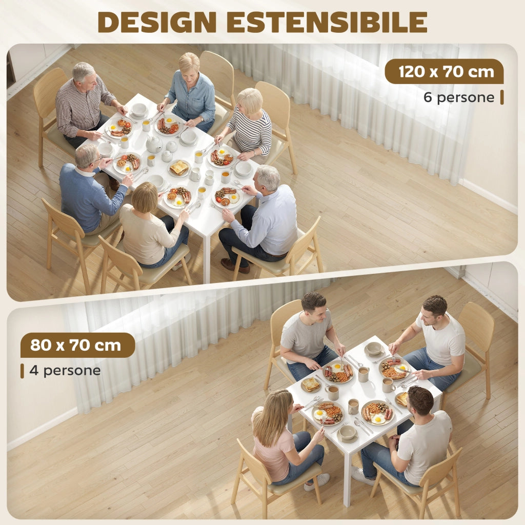 Tavolo da Pranzo Allungabile Rettangolare Salvaspazio, 80-120cm, Bianco