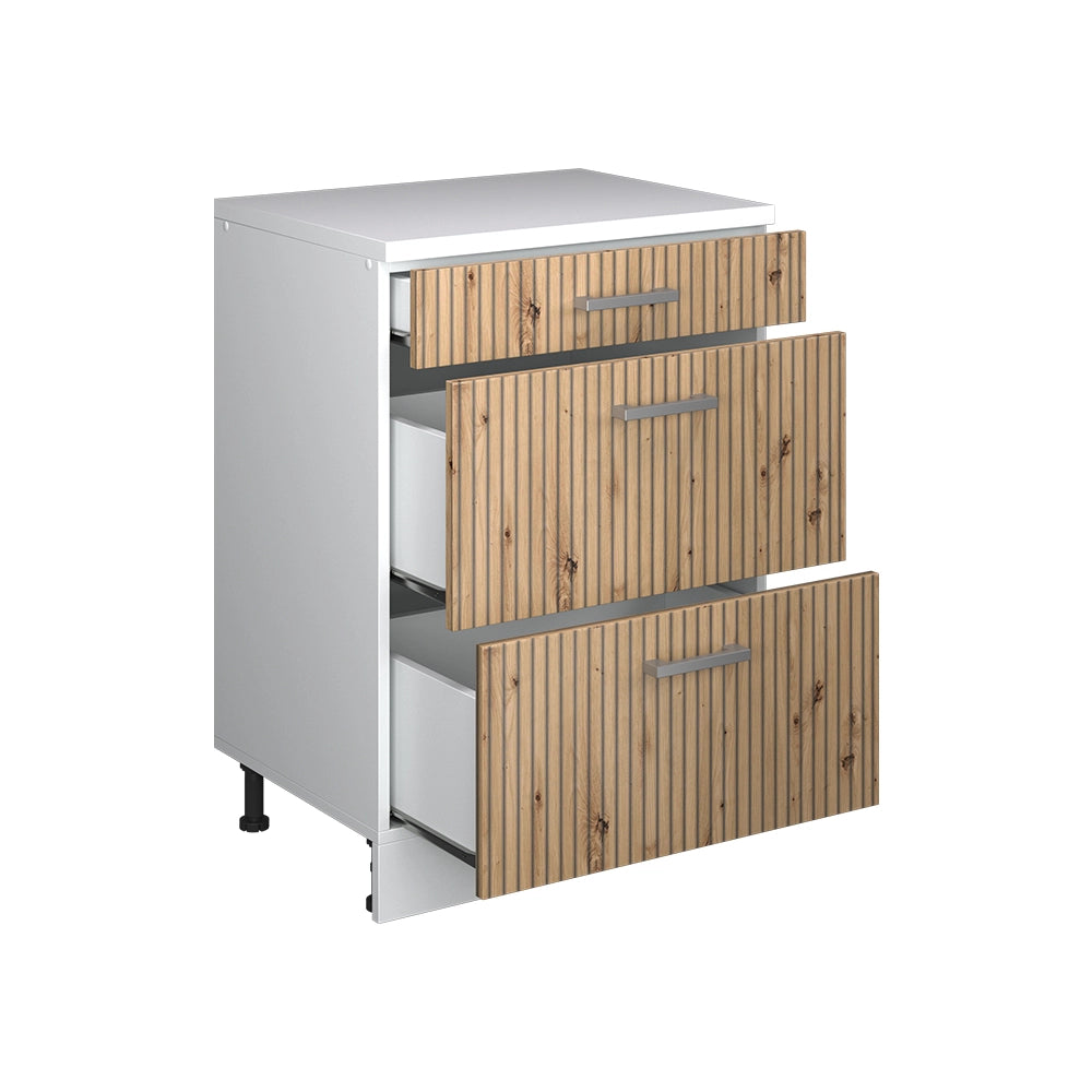 Mobile cucina sottotetto R-Line Rovere artigianale/Bianco 60 cm senza inclinazione con 3 cassetti Vicco