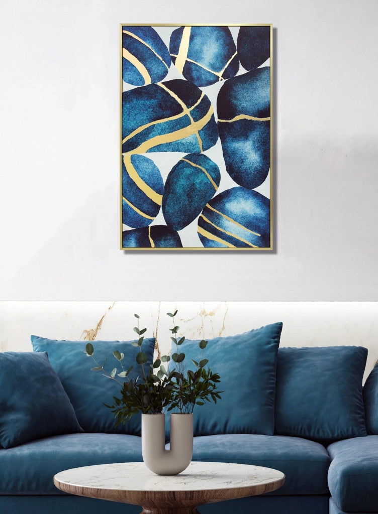 Quadro Hispanohogar in poliestere astratto blu e oro 92x62