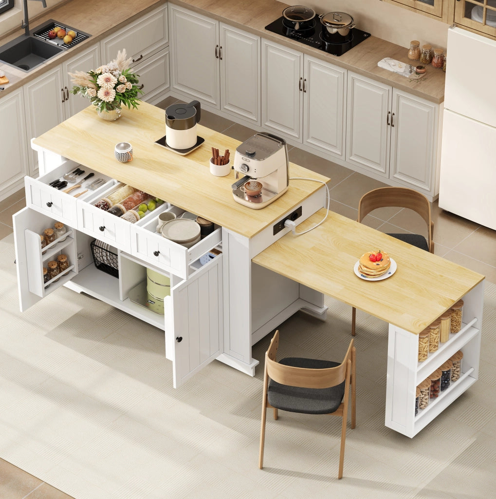 Isola da cucina mobile con tavolo estraibile e prese USB
