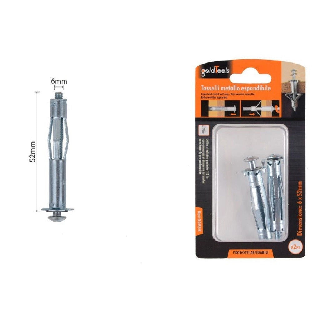 Trade Shop - Set 2 Pz Tasselli Metallici Espandibile Viti A Espansione Stile I 6x52 Mm 92855 -