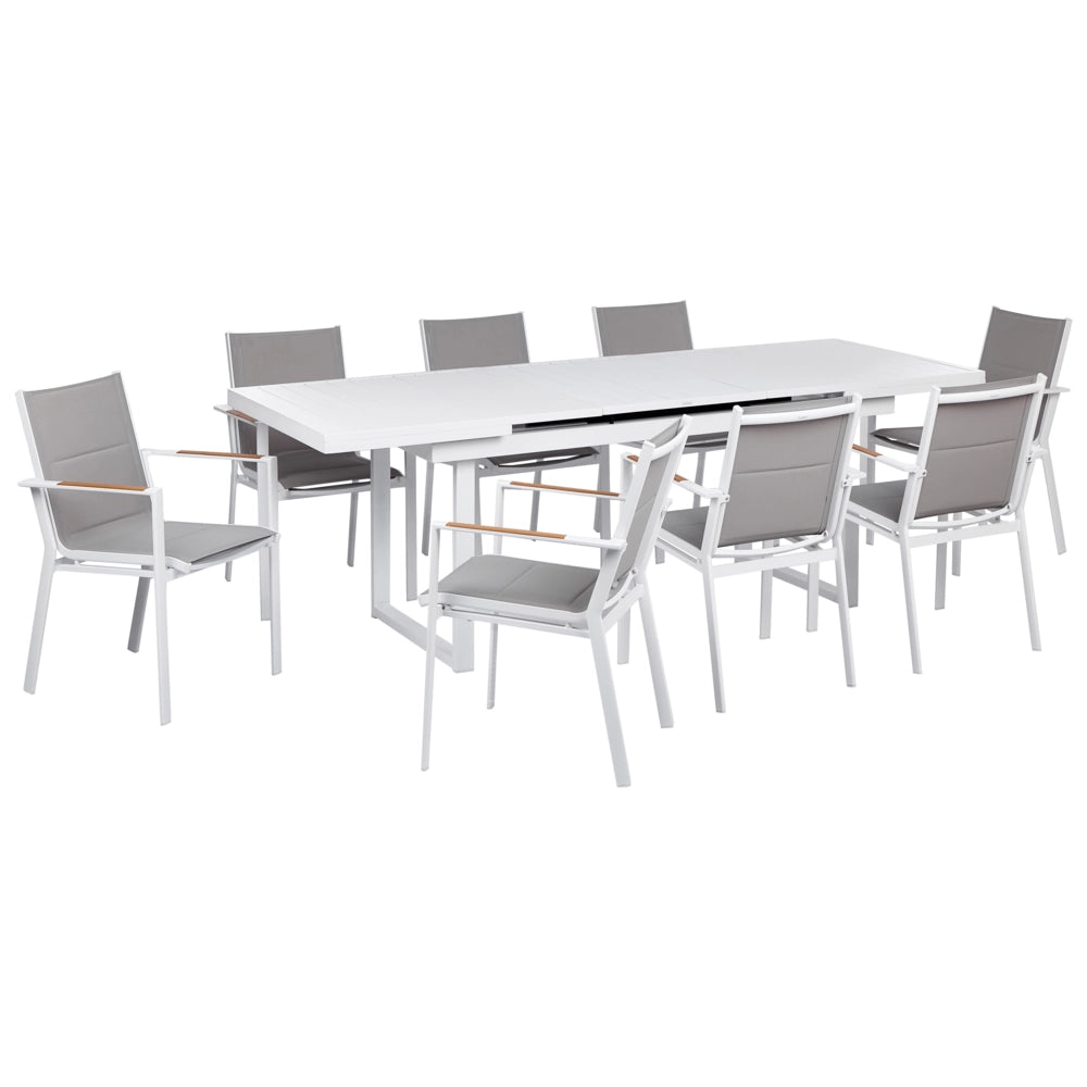 Set da giardino 6 posti con tavolo allungabile e sedie in alluminio grigio stile moderno esterno