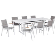 Set da giardino 6 posti con tavolo allungabile e sedie in alluminio grigio stile moderno esterno