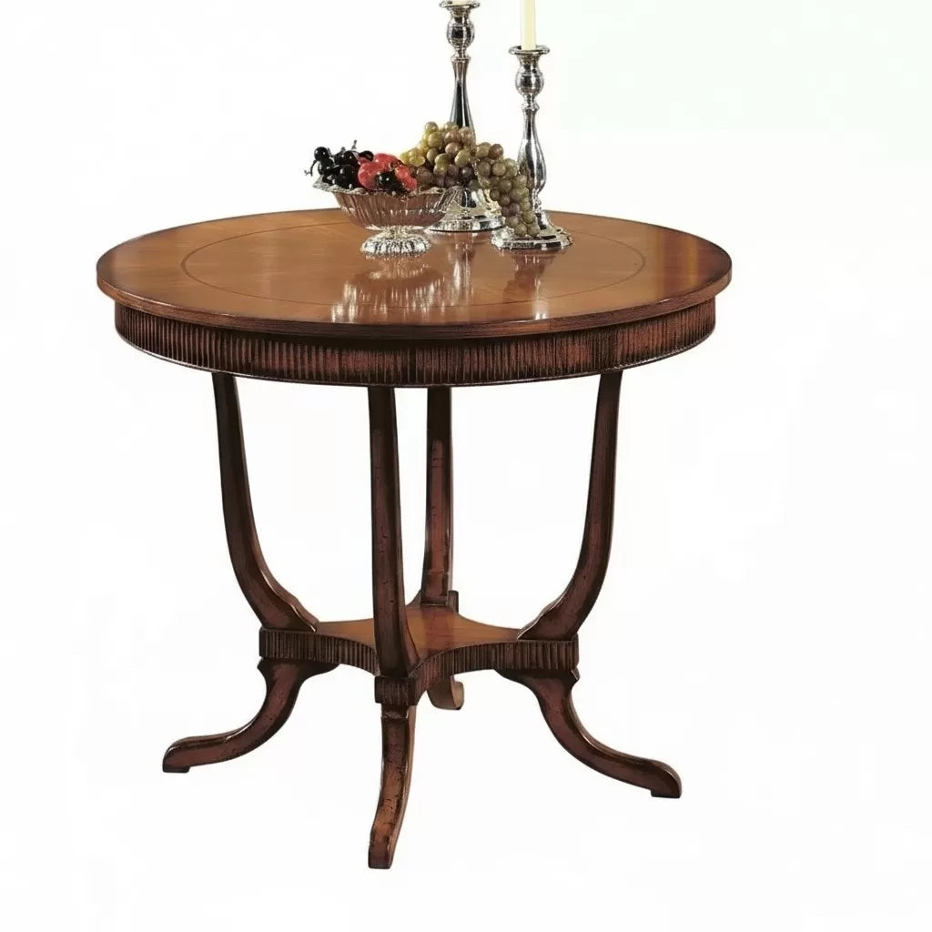 Tavolino rotondo inglese intarsiato legno massello bassano 90x90x75 - Mobili 2G