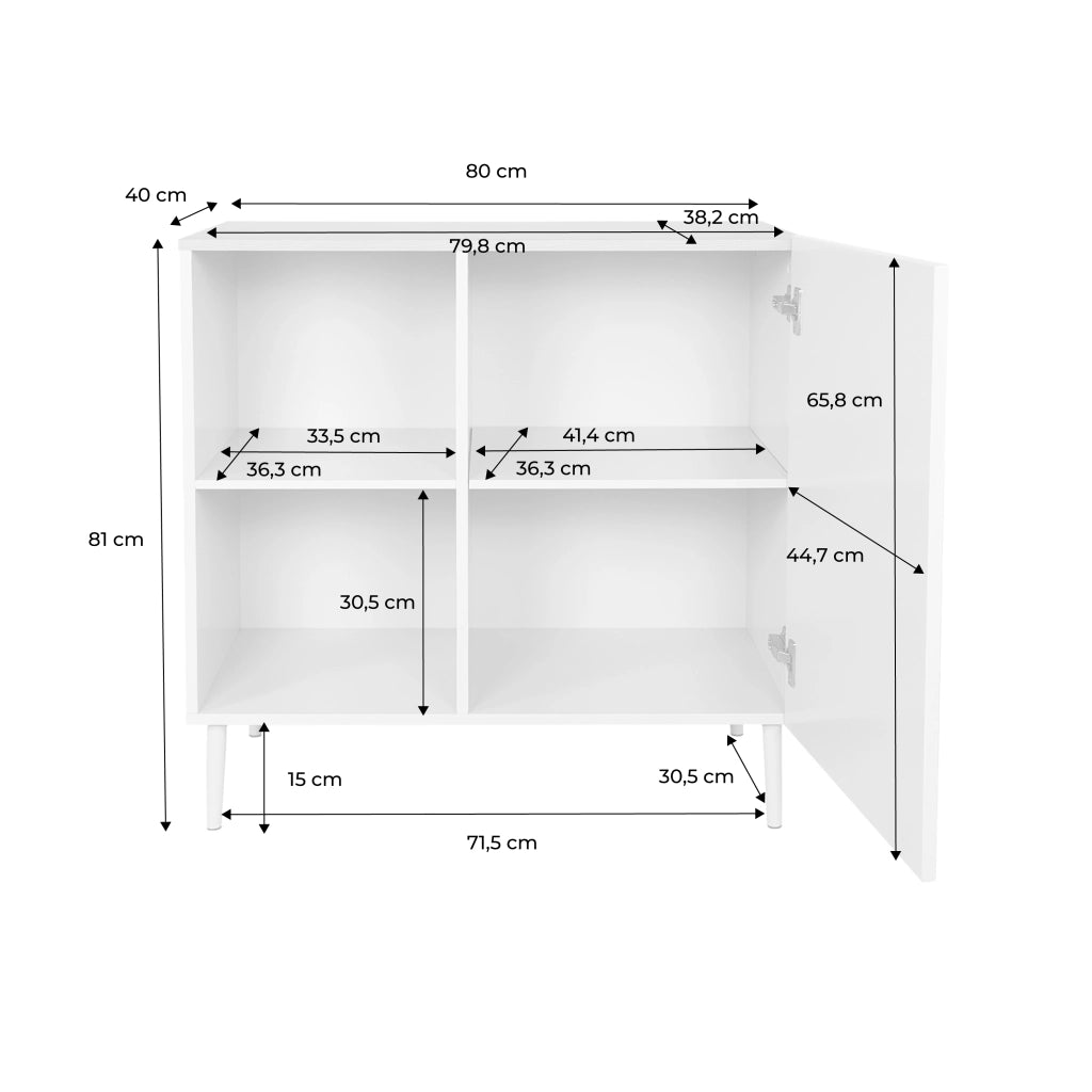 Credenza in metallo e decorazione in legno 1 anta, 80cm, beige