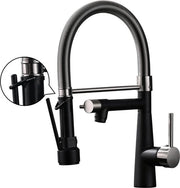Foglia da cucina con valvola doccia estraibile - 360° girevole - miscelatore a singolo movimento e getto a sospensione - alta pressione - finitura sbalzata nichel e nero