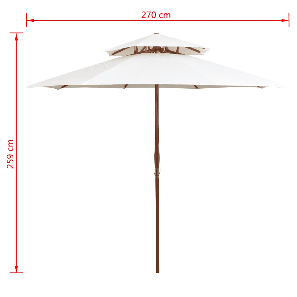 Ombrellone 2 Livelli 270x270 cm con Palo in Legno Bianco Crema cod mxl 57492