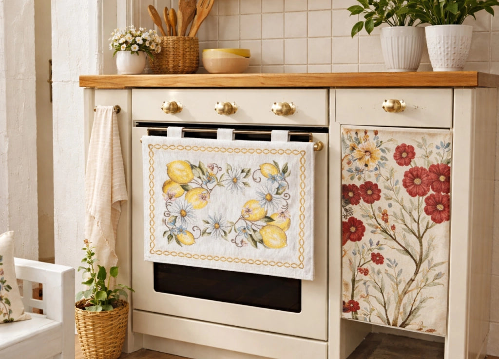 Copriforno Cucina Universale Cinigliato Copertura Decorazione Forno Dis. Limoni
