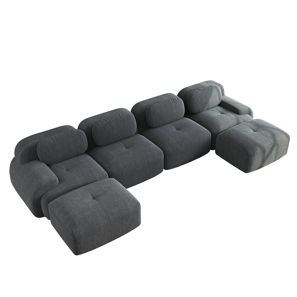 Divano a U senza montaggio - Xylo - Velluto traspirante, braccioli XL, 32D, grigio