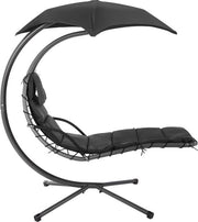 Sedia a sospensione con parasole e ombrellone, sedia sdraio con guaina di 5 cm, sedia oscillante, carico massimo - 150 kg, per terrazza, balcone, giardino, nero