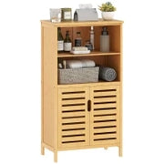 kleankin Mobiletto Bagno Salvaspazio in Legno con Armadietto, 2 Ante e 2 Ripiani Aperti, 50x29x92 cm