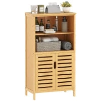 kleankin Mobiletto Bagno Salvaspazio in Legno con Armadietto, 2 Ante e 2 Ripiani Aperti, 50x29x92 cm