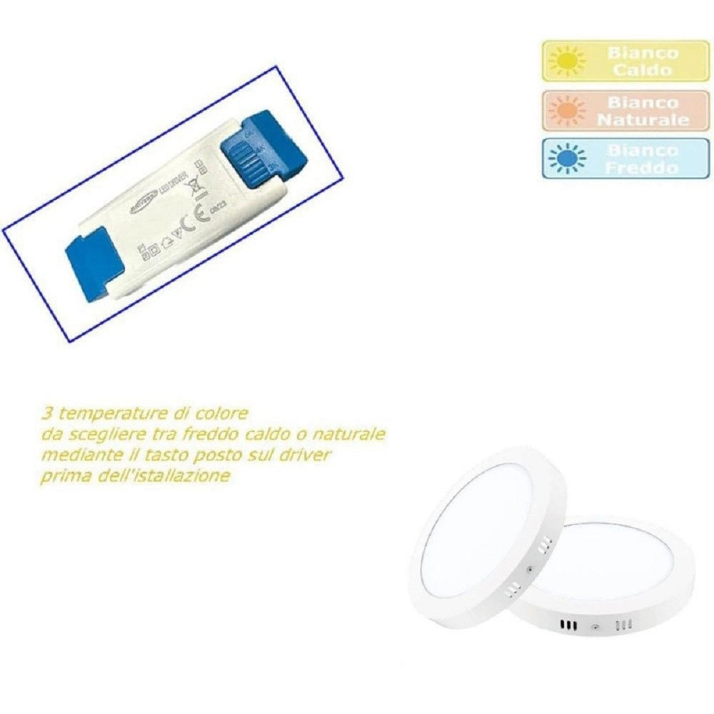 Trade Shop - Plafoniera Led Pannello 12 W 3 Colorazione Luce Fredda Calda Naturale P170b-t3c -