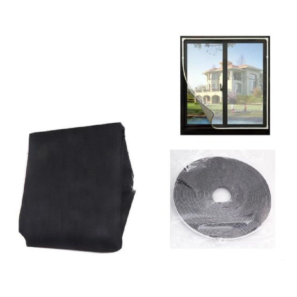 Trade Shop - Zanzariera Universale Finestra Nera Adesiva Con Nastro In Velcro 150x220cm 12921 -