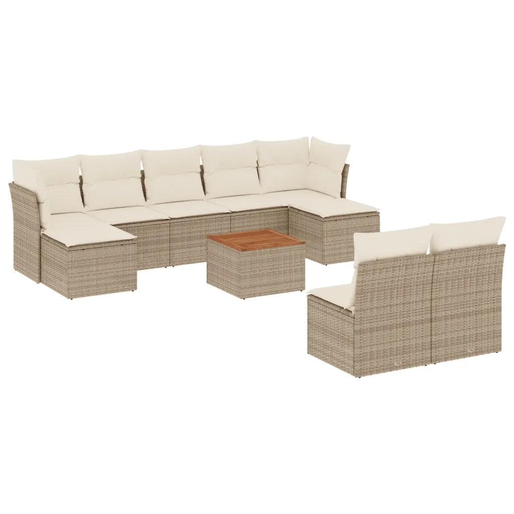 Set Divano da Giardino 10 pz con Cuscini Beige in Polyrattan 3256191