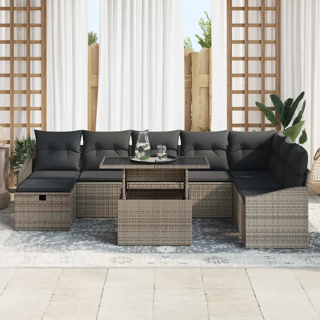 Set Divano da Giardino 9 pcs Grigio polyrattan