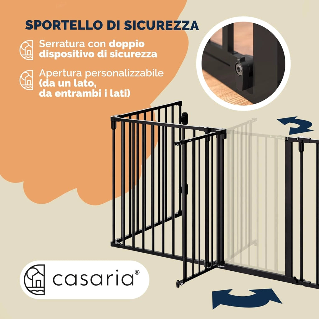 ® Cancelletto di Sicurezza per Caminetto per Bambini con Sportello in Metallo 306x76cm Protezione Cani Animali Barriera Cancello Camino Scale Stufa