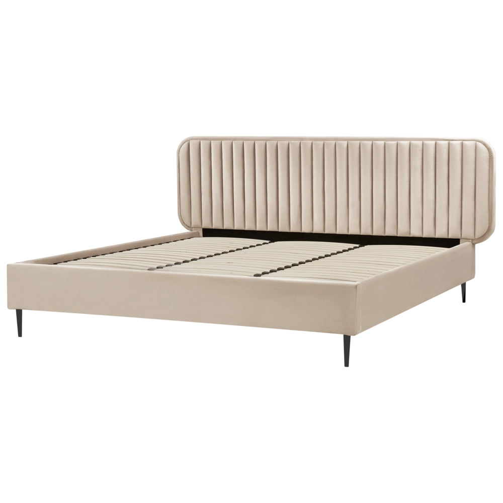 Letto matrimoniale UE tortora Rivestimento in velluto 180 x 200 cm Telaio Poggiatesta Gambe in metallo Design moderno Camera da letto