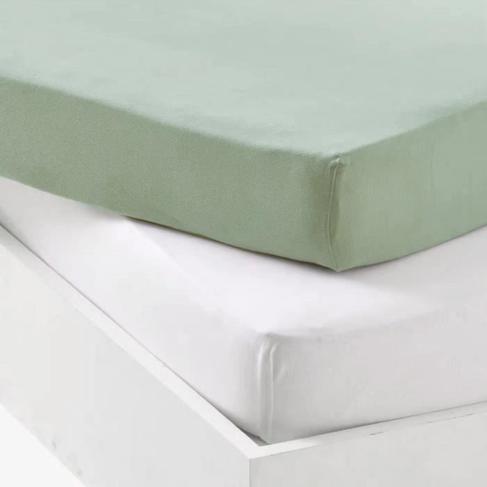 Set 2 lenzuola con angoli - P'TIT DODO - Jersey - 70 x 140 cm - Bianco / Grigio verde