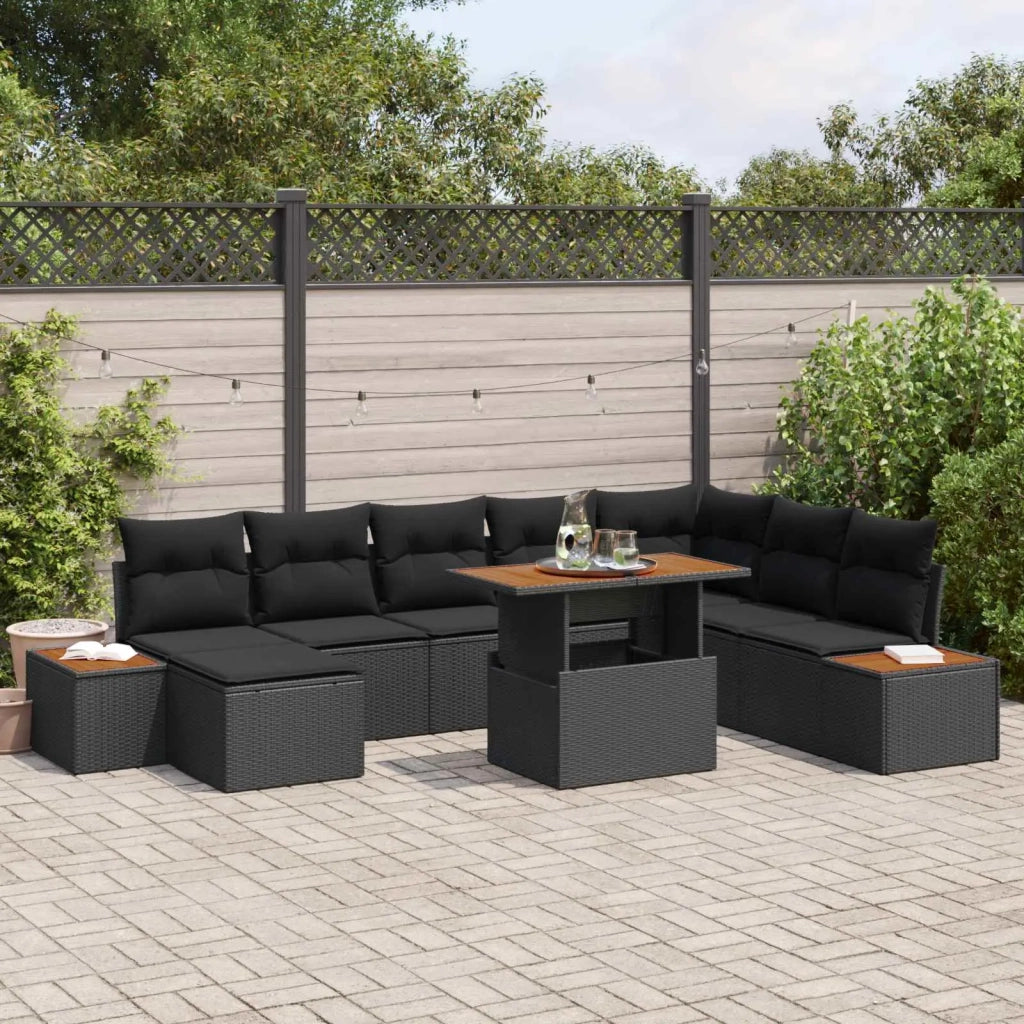 Set Divano da Giardino con archiviazione 9 pcs Nero Poly Rattan 3358832