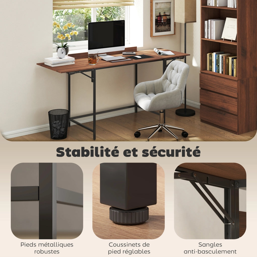 Scrivania pieghevole per computer con 2 ripiani ¨C zephmum ¨C 170x58x78 cm noce