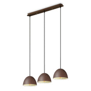 Sospensione Rustica-Country Folk Metallo Corten Ruggine 3 Luci E27
