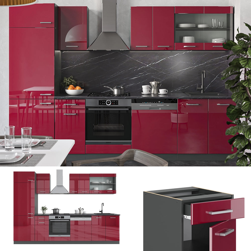 Vicco Cucina componibile Rosso lucido/antracite 300 cm , PL Antracite