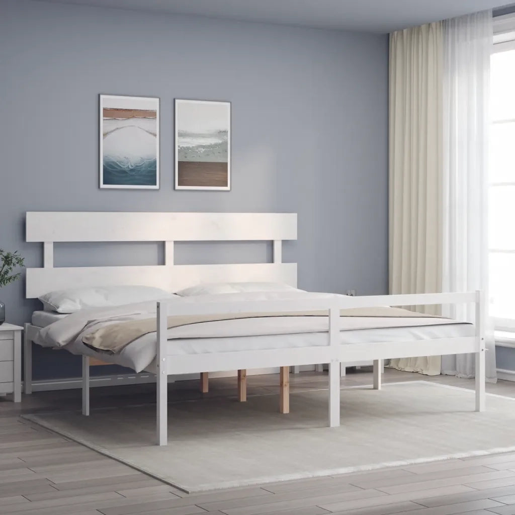 Letto per Anziani con Testiera Bianco 200x200 cm Legno Massello 3195372
